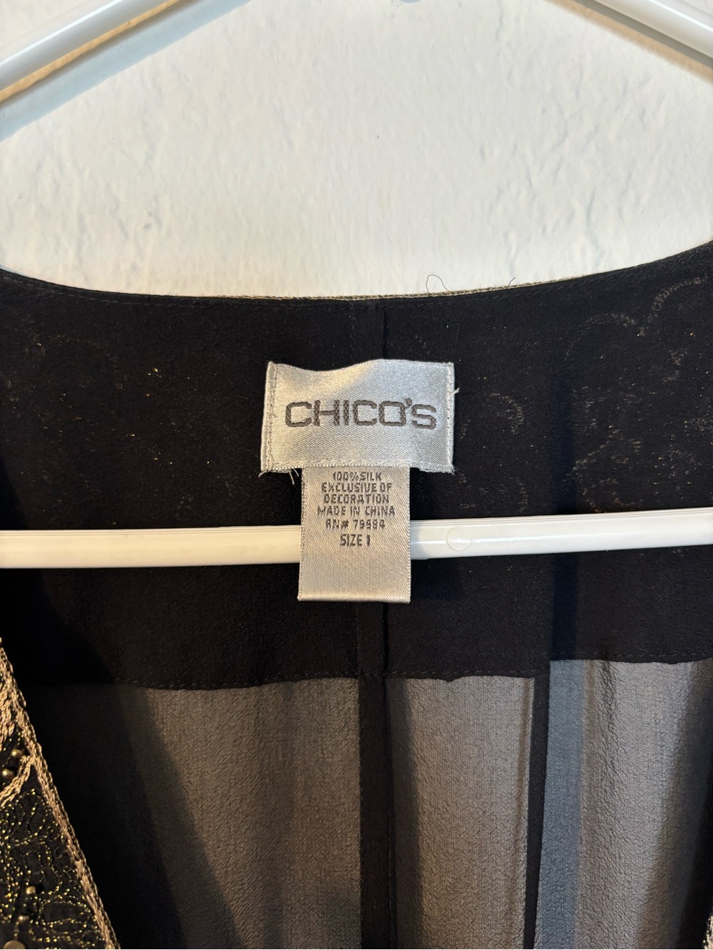 Chico's Black Sheer Silk Kimono with Gold Embroidery - Picture 3 of 3